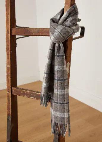 Foxford Scarves Scarf 100% Lambswool Scarf | Grey and Mink Check