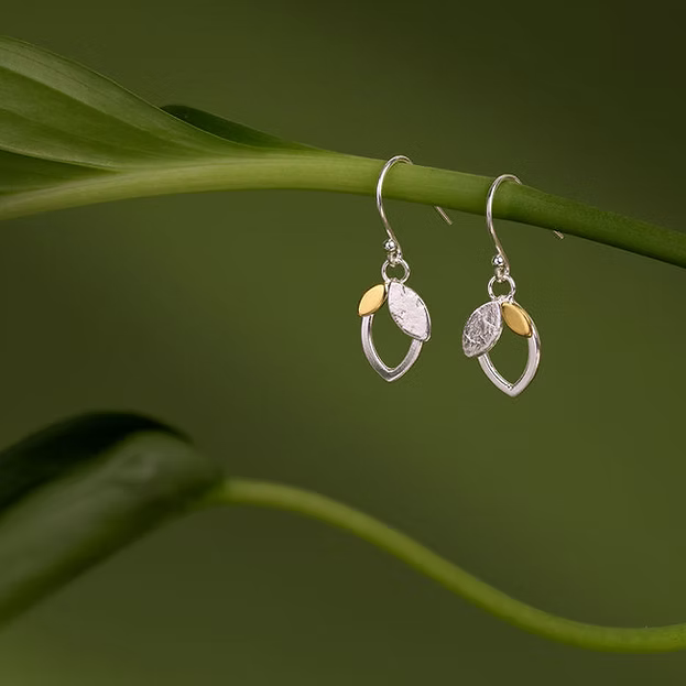 Crown Of Laurels | Sterling Silver & Gold Hook Earrings