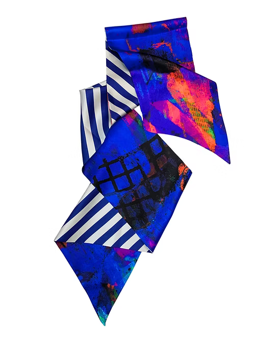 Red-Blue Silk Twilly Scarf | Large Double Sided