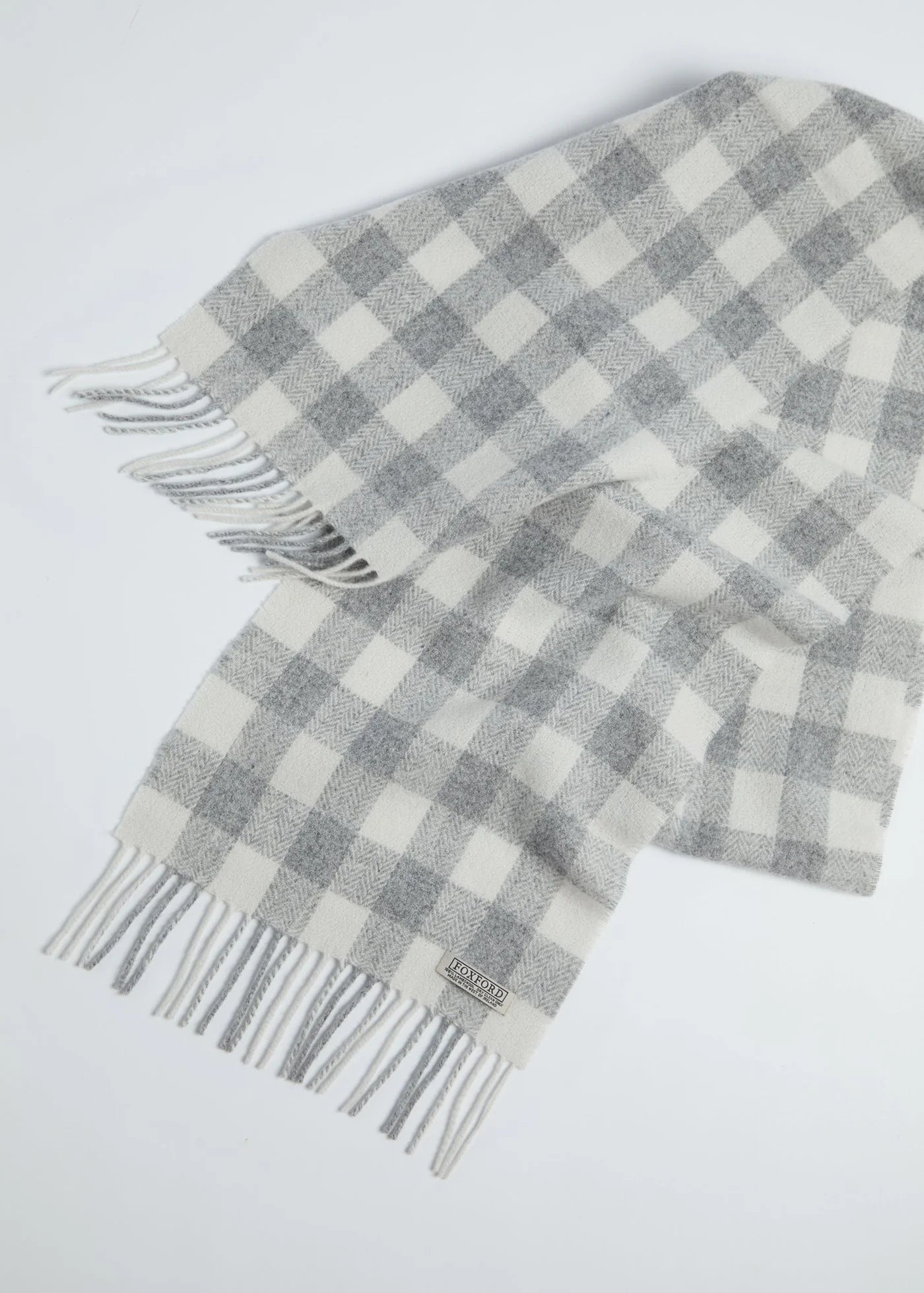 100% Lambswool Scarf | White and Grey Check