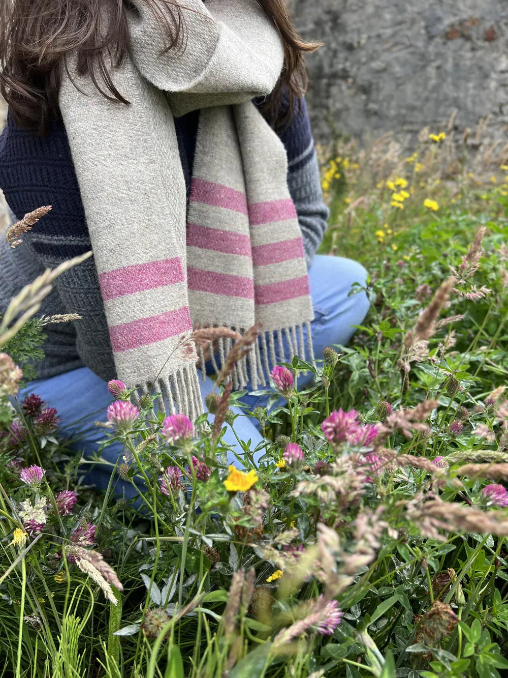 McNutt Scarves Scarf Forever Pebble Stripe | Taupe & Pink