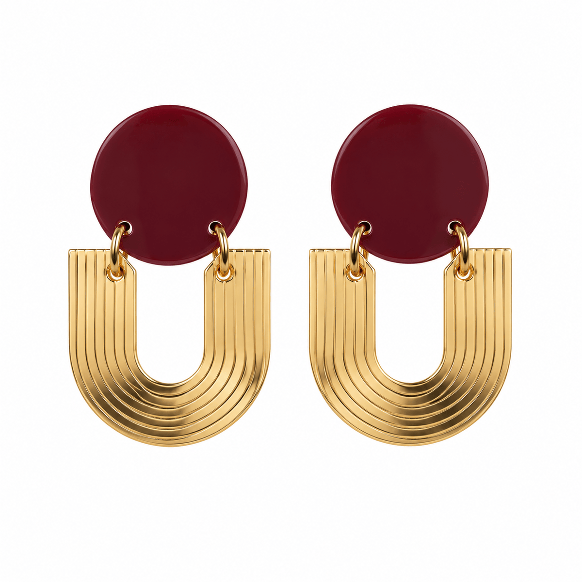 Capulet & Montague Earrings Arc Etched Earrings | Small Gold & Burgundy