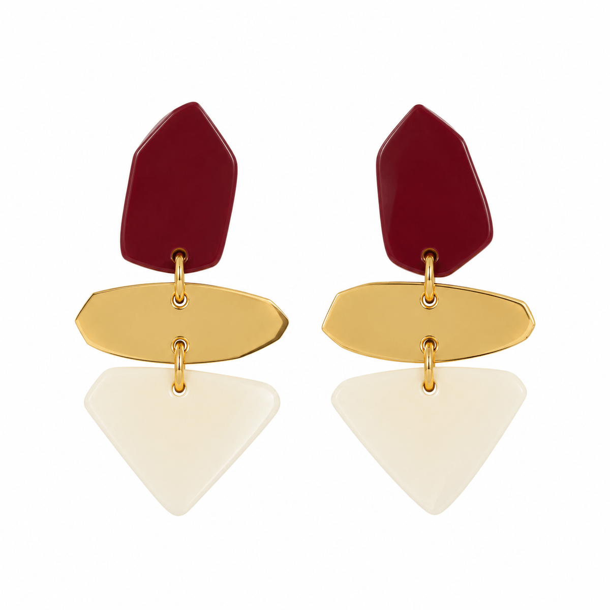 Capulet & Montague Earrings Little Rock Studs | Gold, Cream & Burgundy