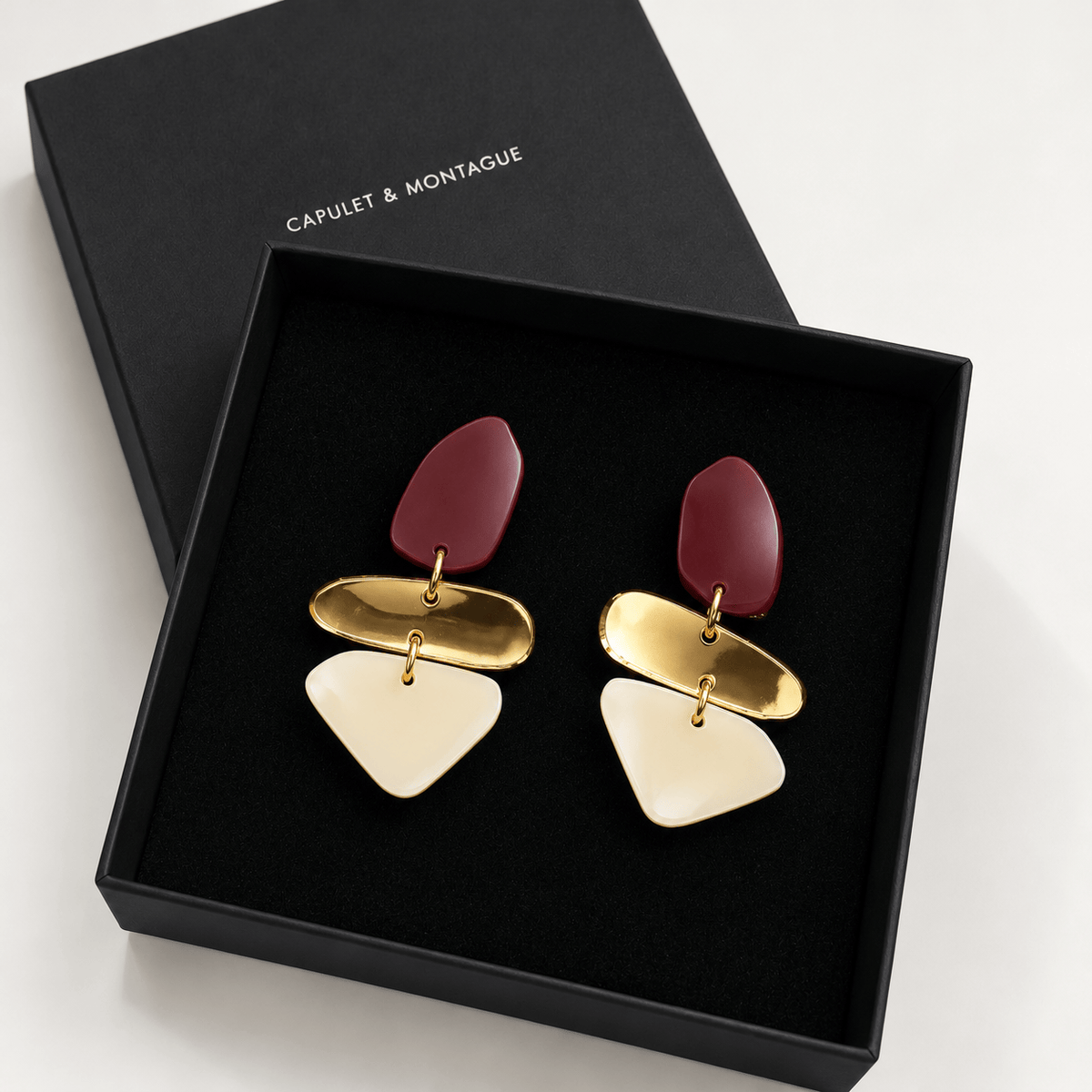 Capulet & Montague Earrings Little Rock Studs | Gold, Cream & Burgundy