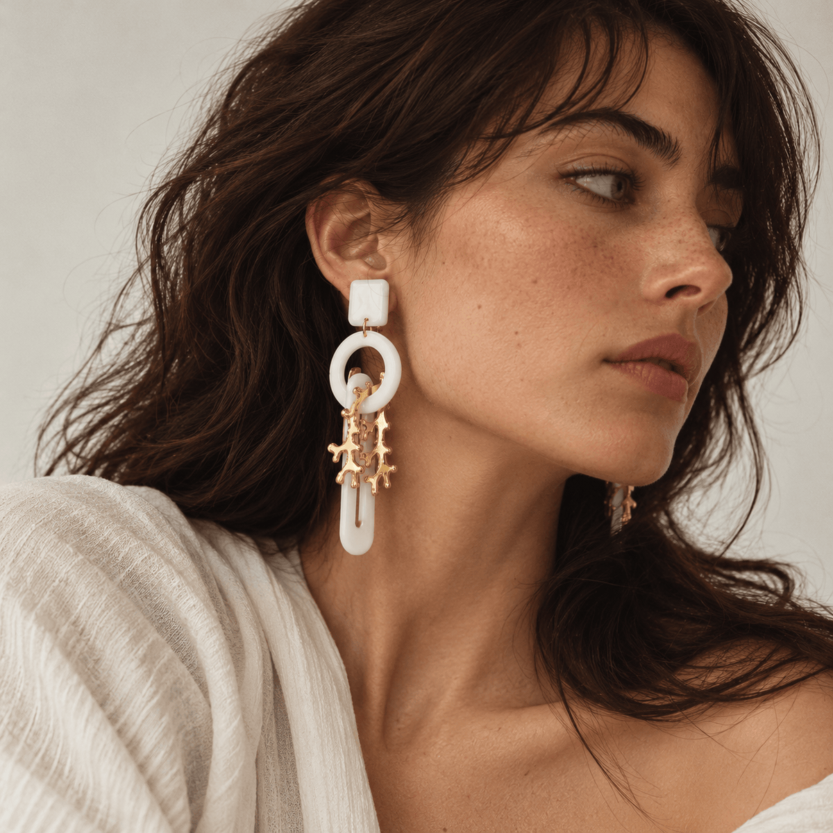 Capulet & Montague Earrings Statement Charm Earrings | White & Gold