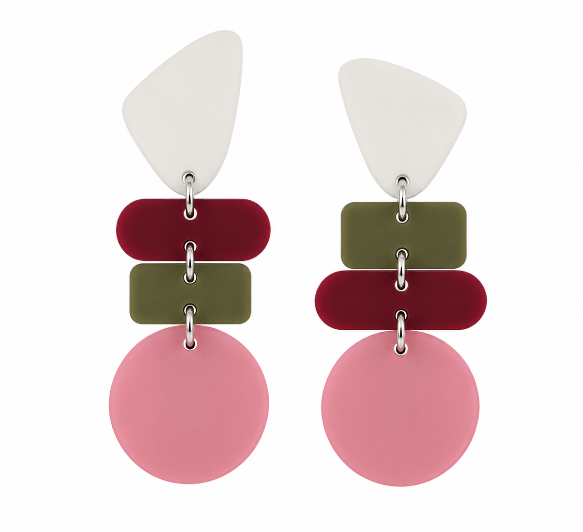 Capulet & Montague Earrings Statement Drop Earrings | Frosted Olive, Rose, White & Burgundy