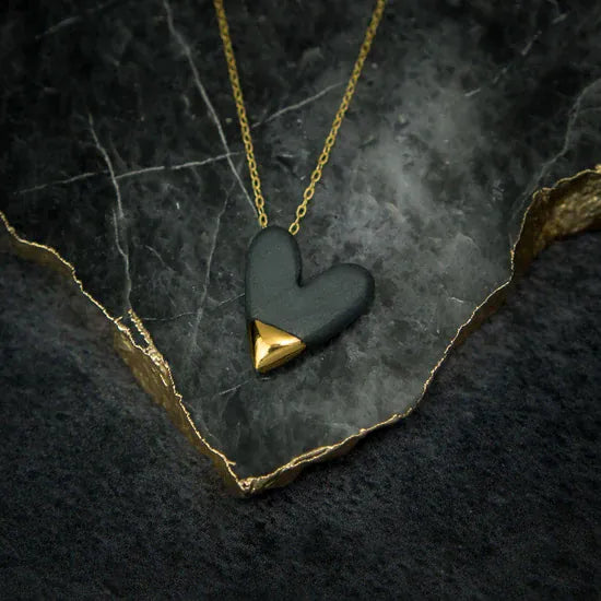 Danu Ceramics Pendants/Necklaces Black & Gold Heart Necklace | 22ct Gold Plating & Porcelain