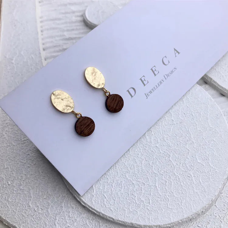 Deeca Design Earrings Hammered Gold Stud Earrings | Walnut & 18kt Gold Plating