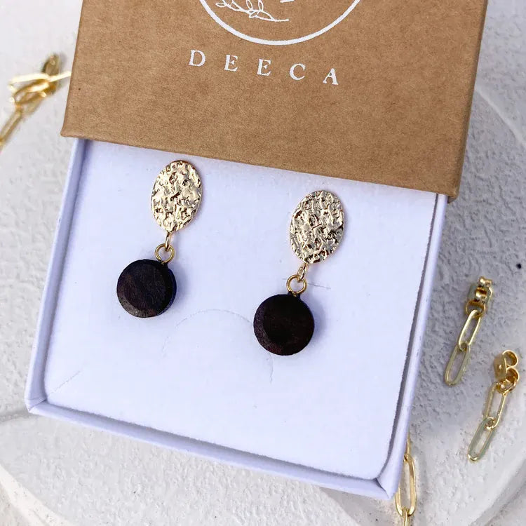Deeca Design Earrings Hammered Gold Stud Earrings | Walnut & 18kt Gold Plating