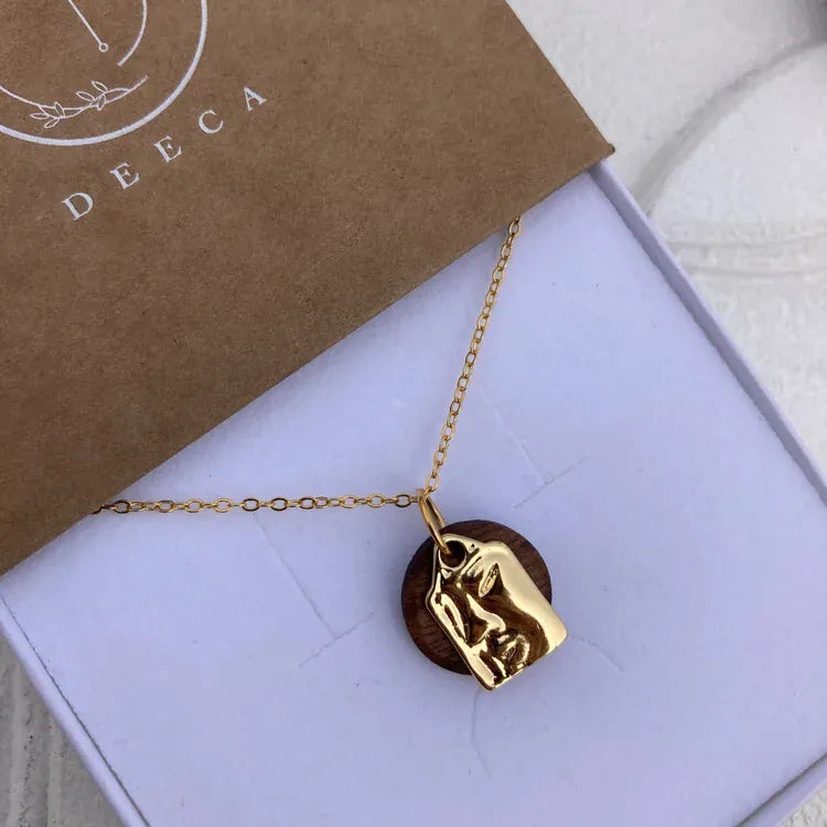 Deeca Design Side Profile Pendant | Walnut & 18ct Gold Plating