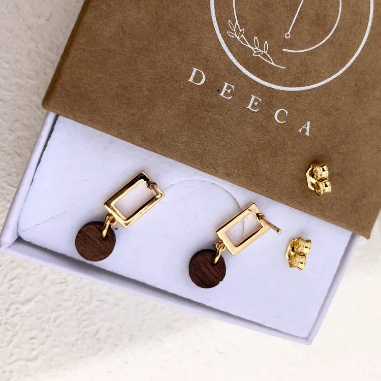 Deeca Design Tiny Square Studs | Walnut & 18ct Gold Plating