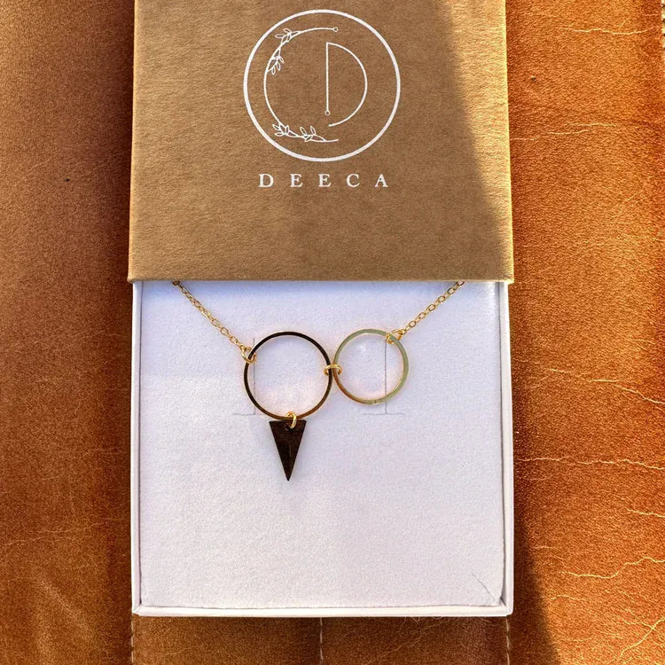 Deeca Design Triangle Double-Hoop Pendant | Walnut & 14ct Gold Plating