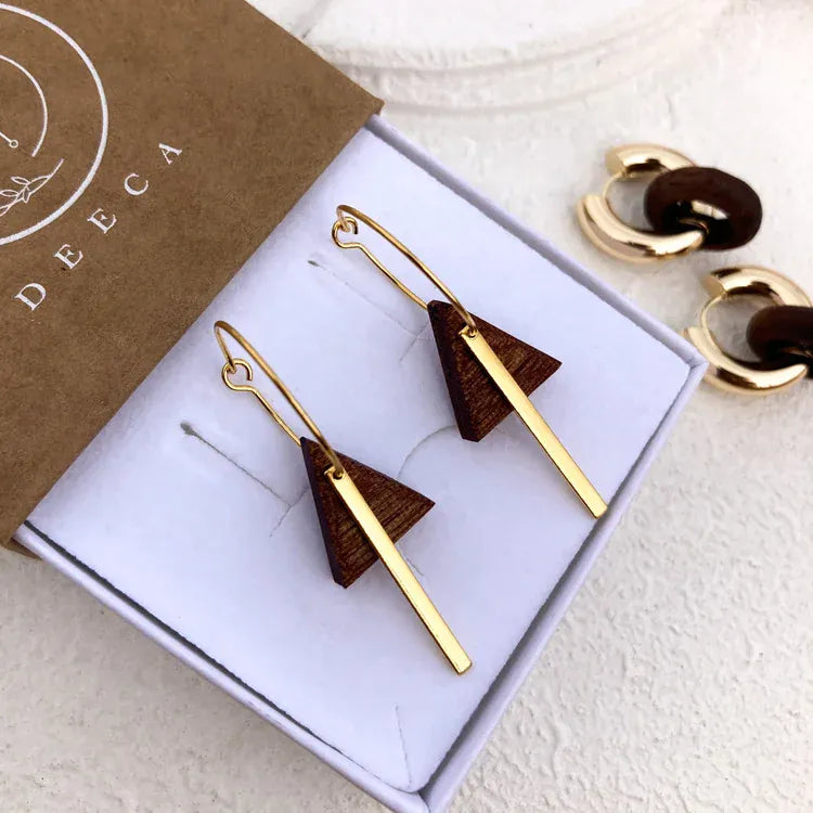 Deeca Design Triangle Hoops | Walnut & 18ct Gold Plating