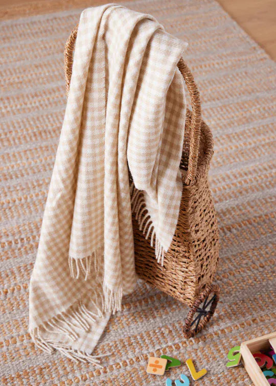 Foxford Fawn Gingham | 100% Lambswool Baby Blanket