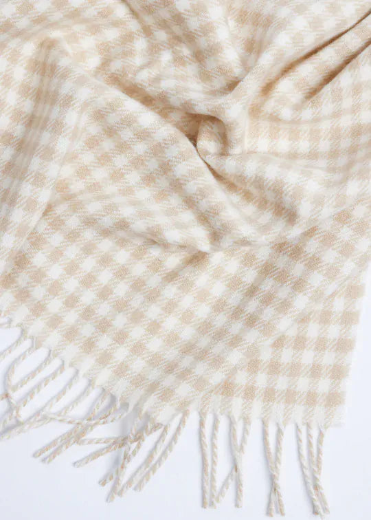 Foxford Fawn Gingham | 100% Lambswool Baby Blanket