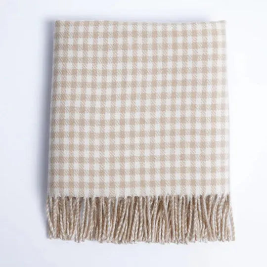 Foxford Fawn Gingham | 100% Lambswool Baby Blanket