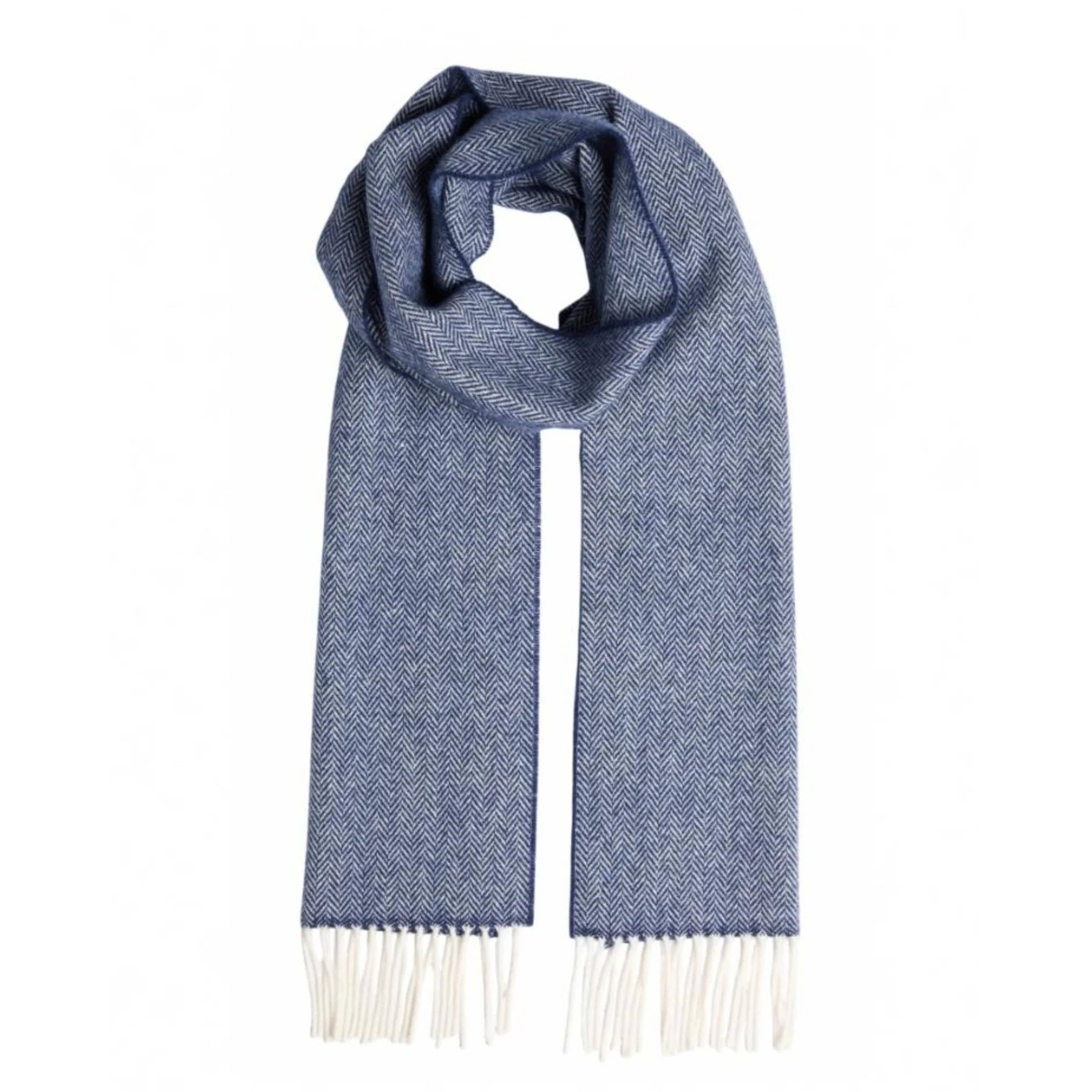 Foxford Scarves Scarf 100% Lambswool Scarf | Navy Herringbone