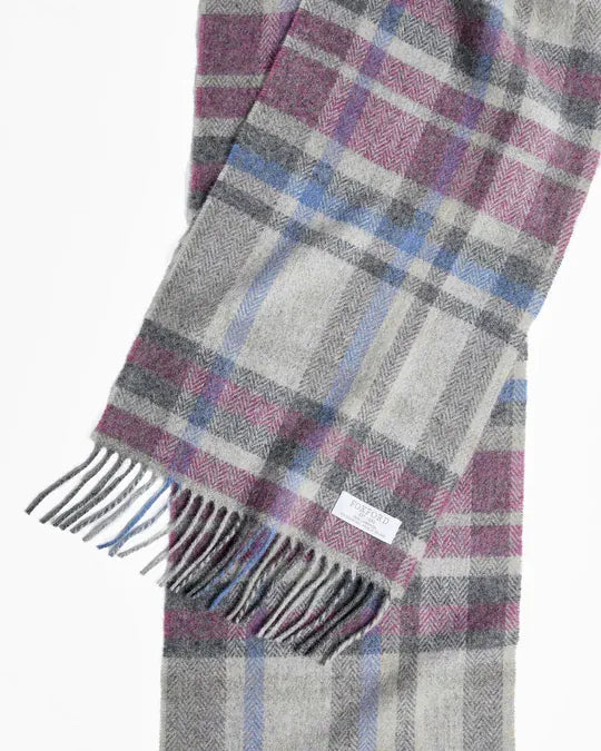Foxford Scarves Scarves 100% Lambswool Scarf | Damask Grey Tartan