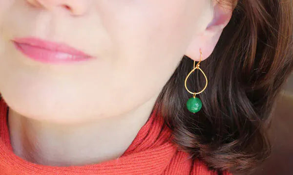 ILgemstones Beaded Hoop Earrings | Green Agate