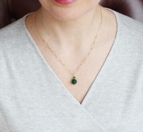 ILgemstones Delicate Beaded Gold Vermeil Necklace | Green Agate