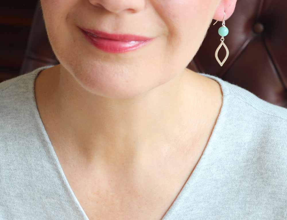 ILgemstones Silver Beaded Marquise Earrings | Amazonite