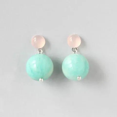 ILgemstones Silver Studs | Amazonite & Chalcedony