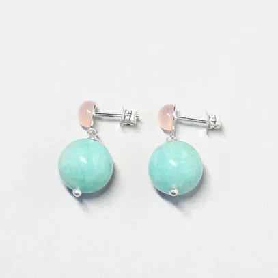 ILgemstones Silver Studs | Amazonite & Chalcedony