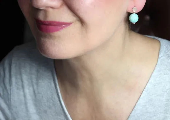 ILgemstones Silver Studs | Amazonite & Chalcedony
