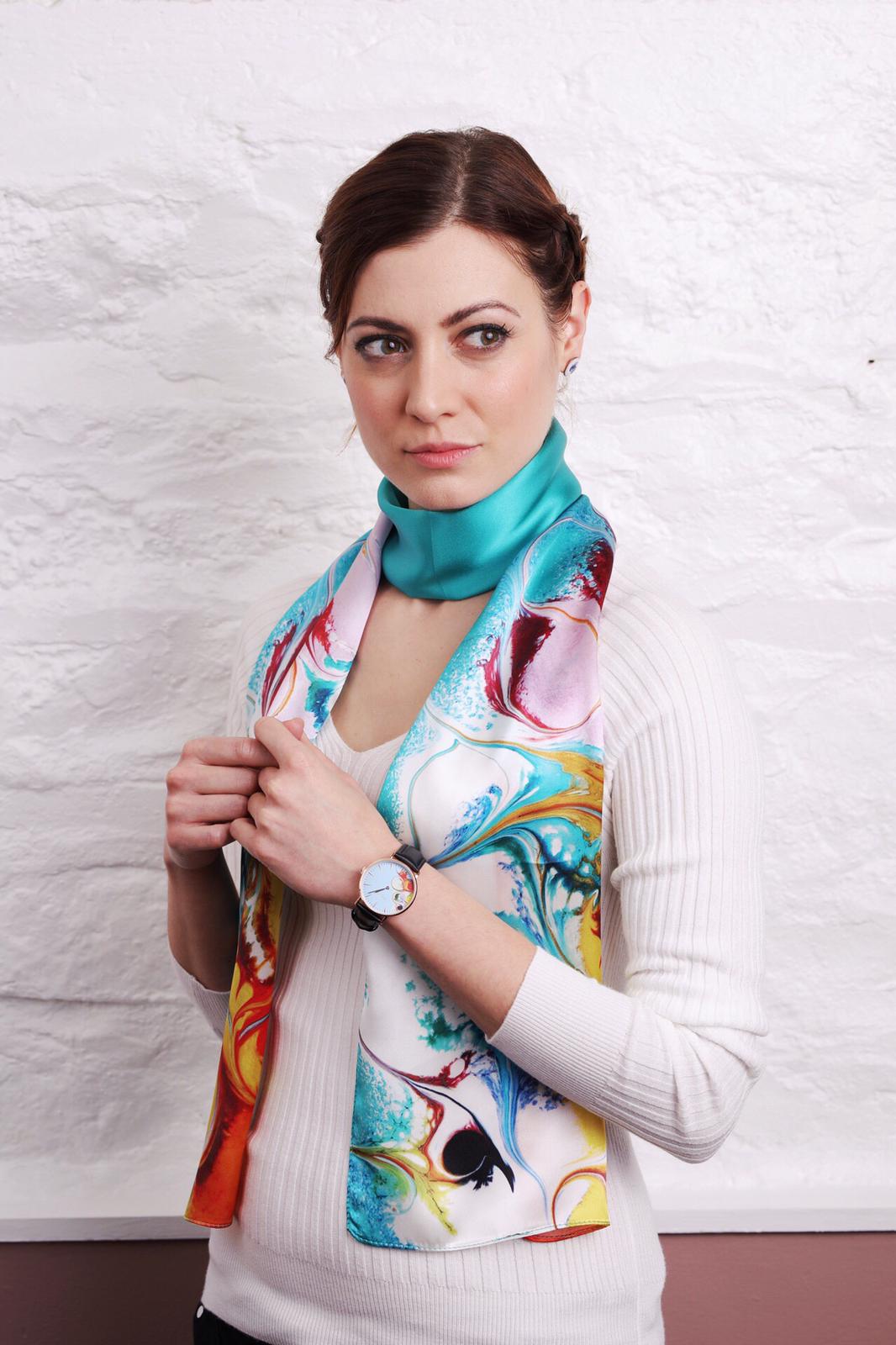 Turquoise and Orange | Silk Scarf