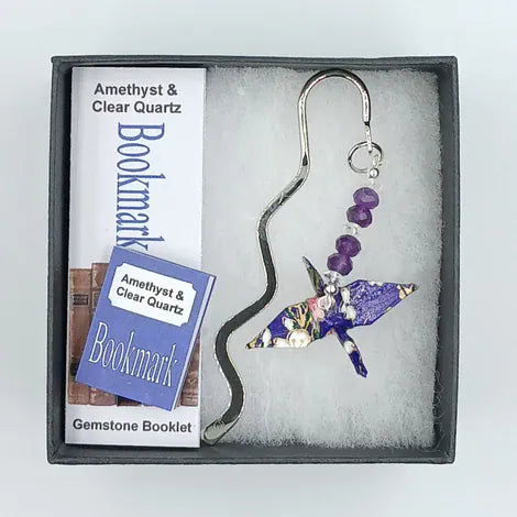 Japanese Papercraft Amythest & Clear Quartz | Crane Bookmark