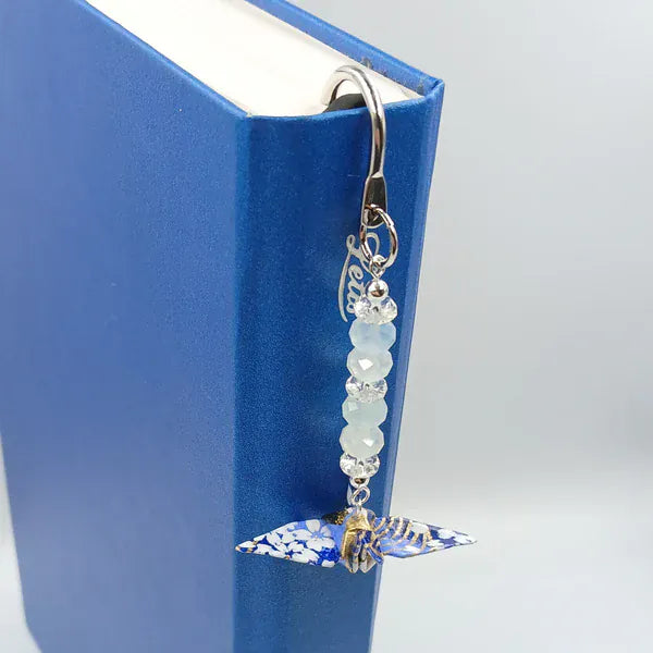 Japanese Papercraft Aquamarine & Sodalite | Crane Bookmark