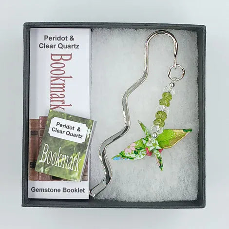Japanese Papercraft Peridot & Clear Quartz | Crane Bookmark