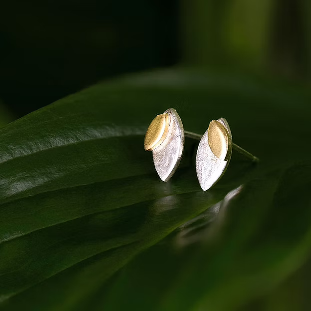 Jill Graham Earrings Crown Of Laurels | Sterling Silver & Gold Tiny Studs