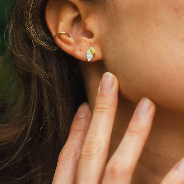 Jill Graham Earrings Crown Of Laurels | Sterling Silver & Gold Tiny Studs