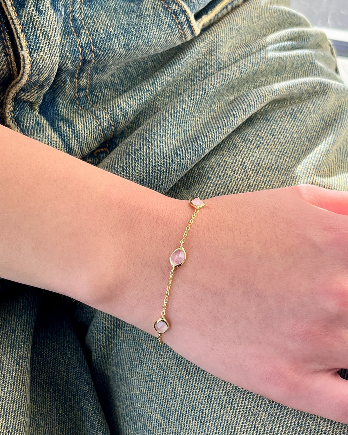 Juvi Bracelets/Bangles Stepping Stone Bracelet | Rose Quartz & Gold Vermeil