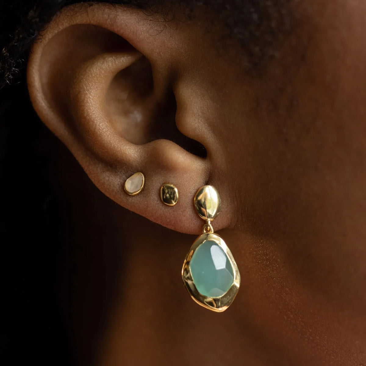 Juvi Pendants/Necklaces Stepping Stone Earrings Large | Aqua Chaceldony & Gold Vermeil