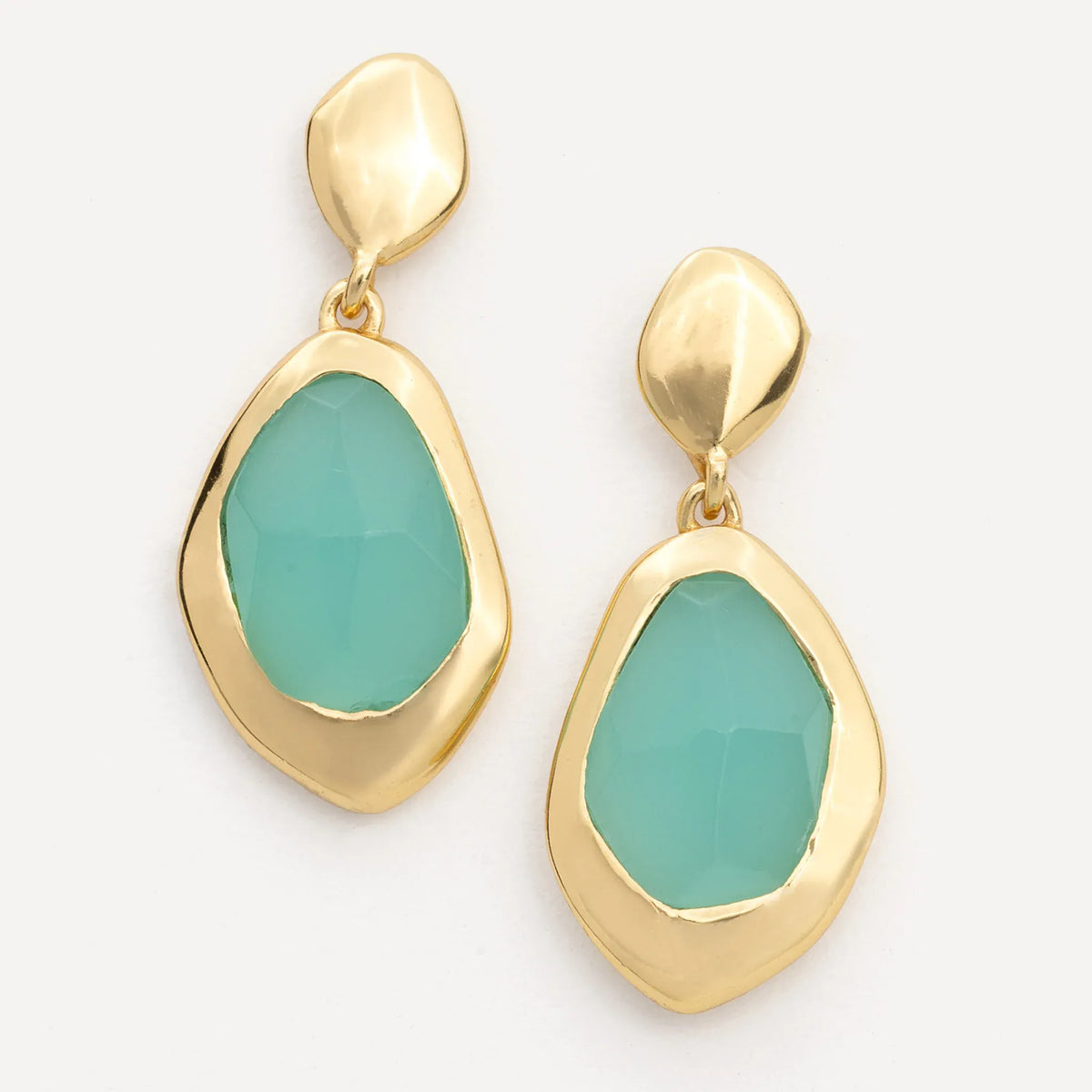 Juvi Pendants/Necklaces Stepping Stone Earrings Large | Aqua Chaceldony & Gold Vermeil