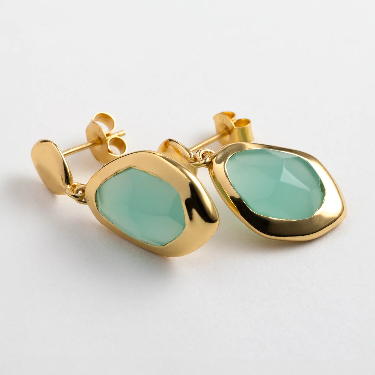 Juvi Pendants/Necklaces Stepping Stone Earrings Large | Aqua Chaceldony & Gold Vermeil