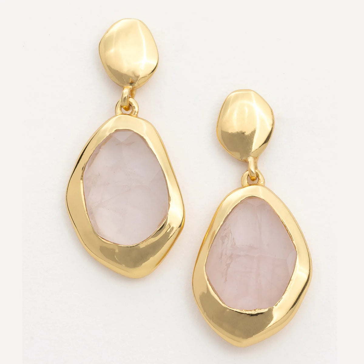 Juvi Pendants/Necklaces Stepping Stone Earrings Large | Rose Quartz & Gold Vermeil
