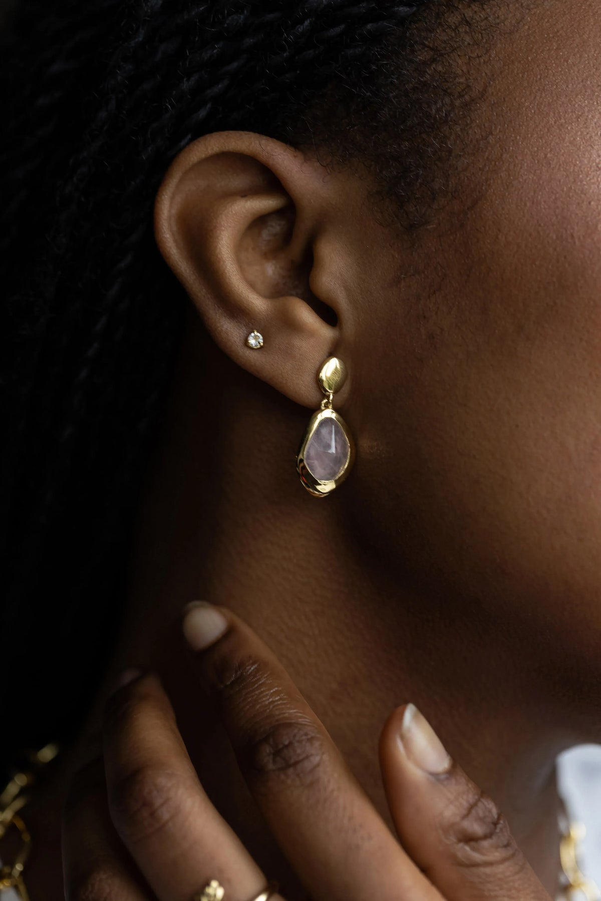 Juvi Pendants/Necklaces Stepping Stone Earrings Large | Rose Quartz & Gold Vermeil