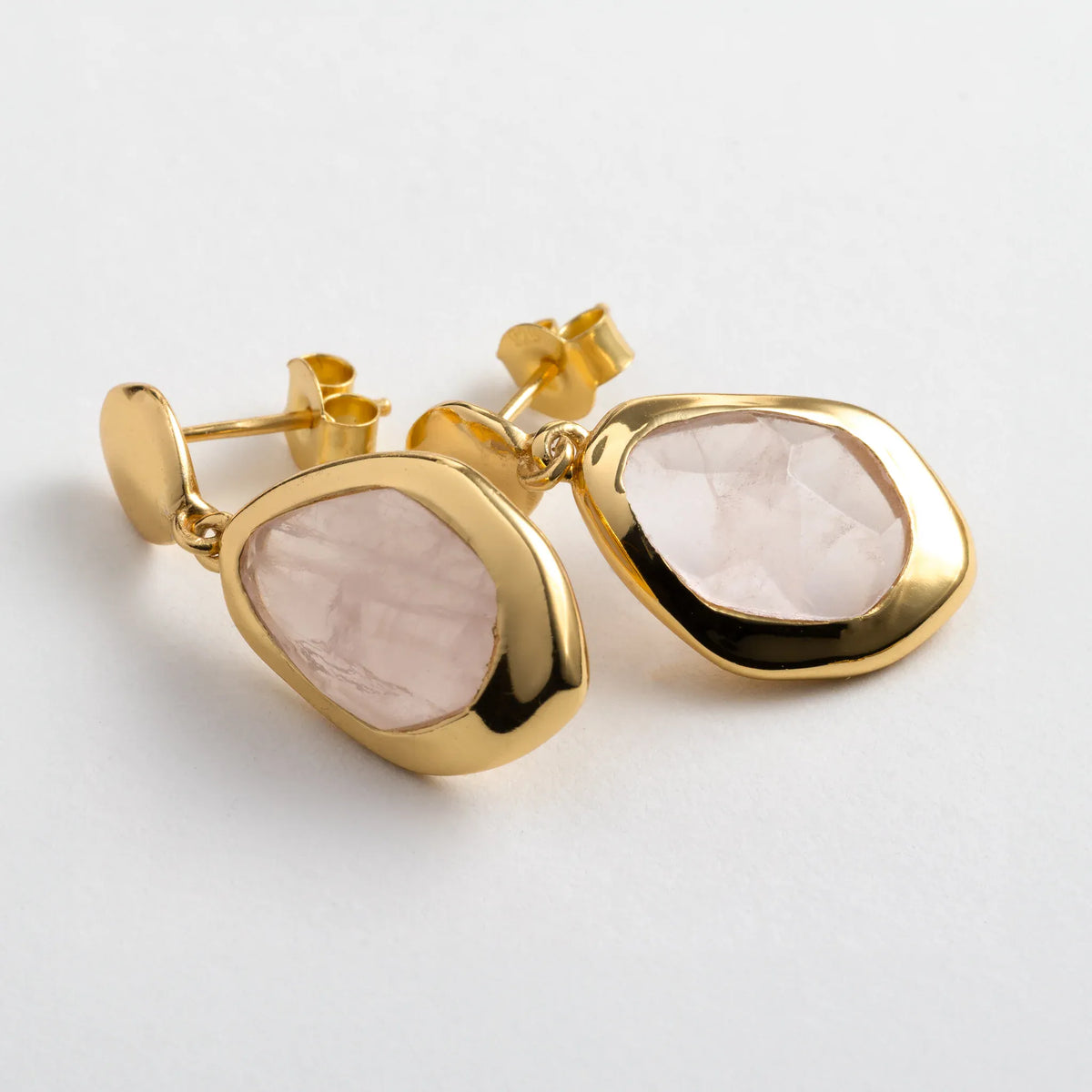 Juvi Pendants/Necklaces Stepping Stone Earrings Large | Rose Quartz & Gold Vermeil