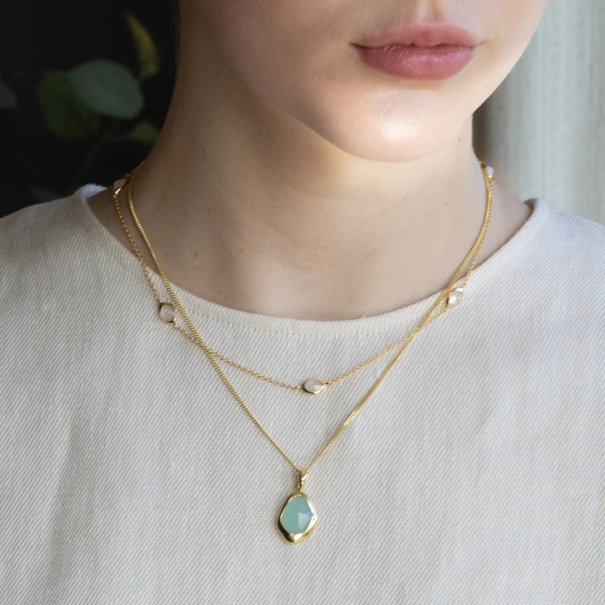 Juvi Pendants/Necklaces Stepping Stone Large Pendant | Aqua Chaceldony & Gold Vermeil