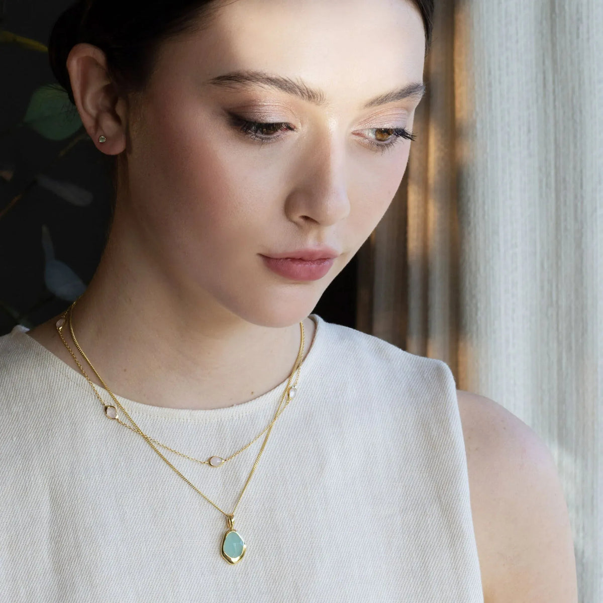 Juvi Pendants/Necklaces Stepping Stone Necklace | Rose Quartz & Gold Vermeil