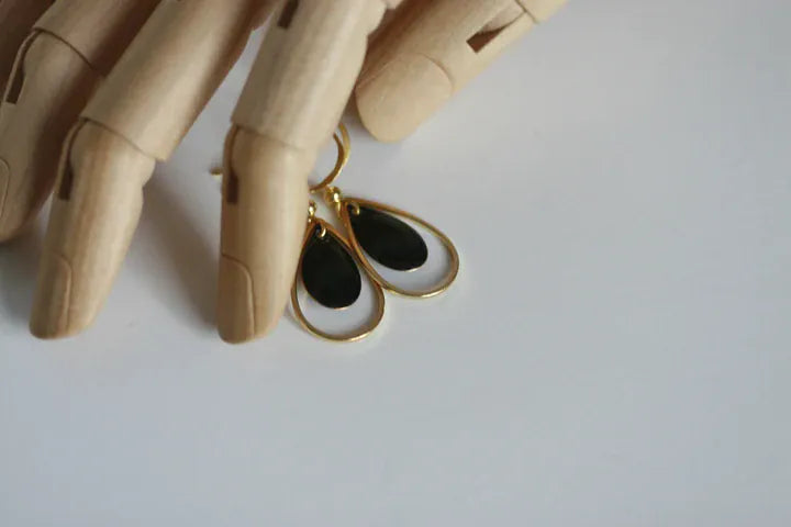 Kaiko Earrings Black & Gold | Enamel Drop Earrings