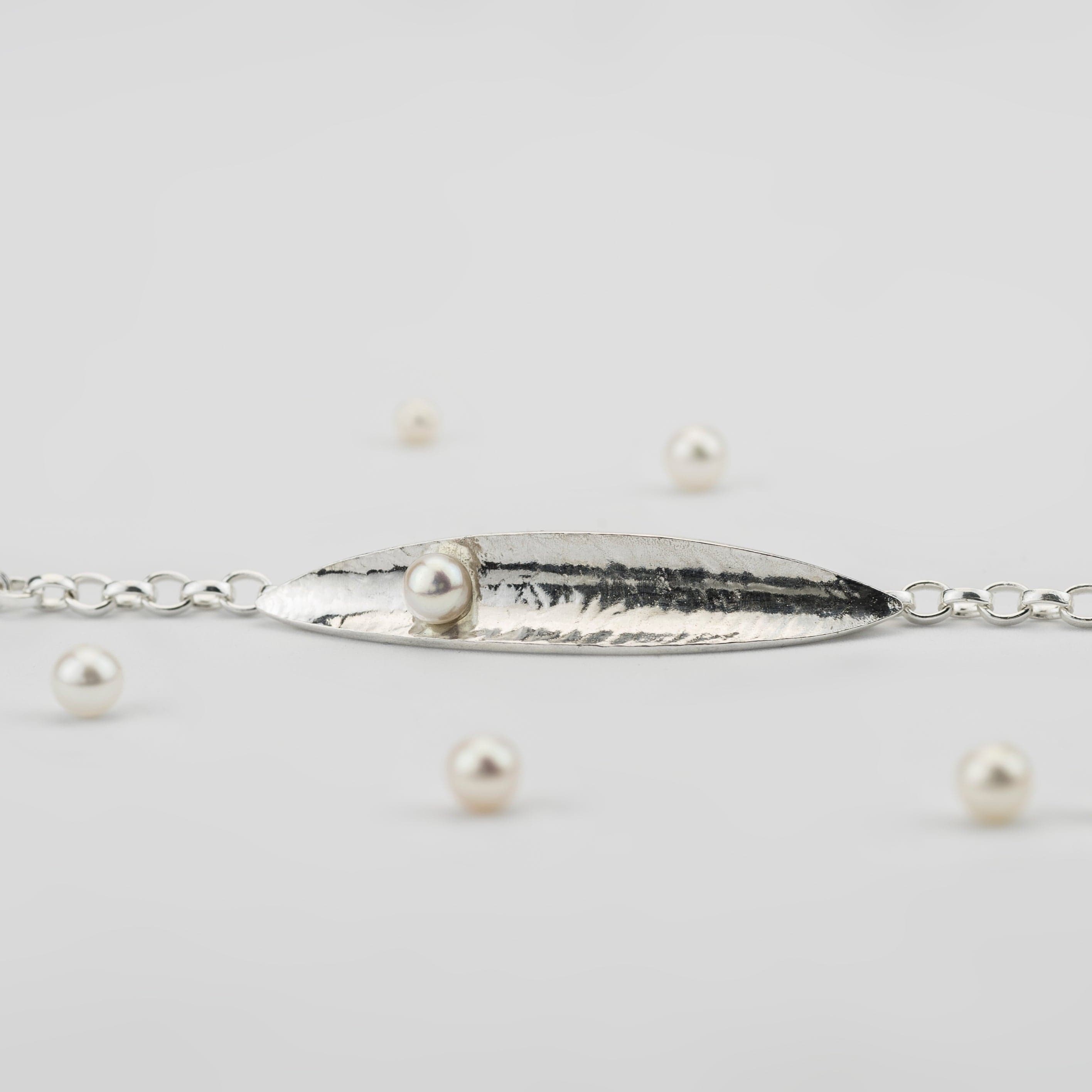 Martina Hamilton Leaf | Sterling Silver and Fixed Pearl Bracelet