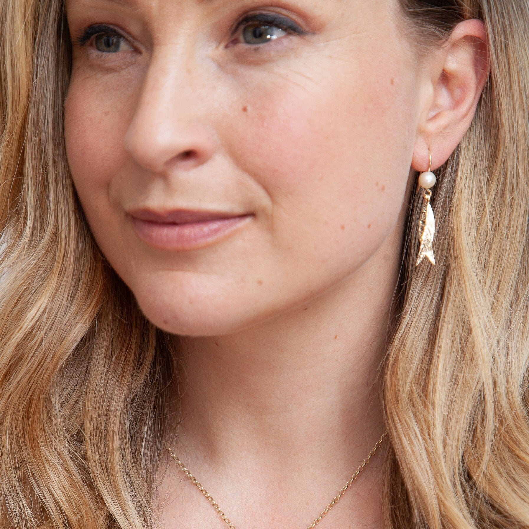 Martina Hamilton Earrings Leaf | 9ct Solid Gold and Pearl Double Drop Earrings