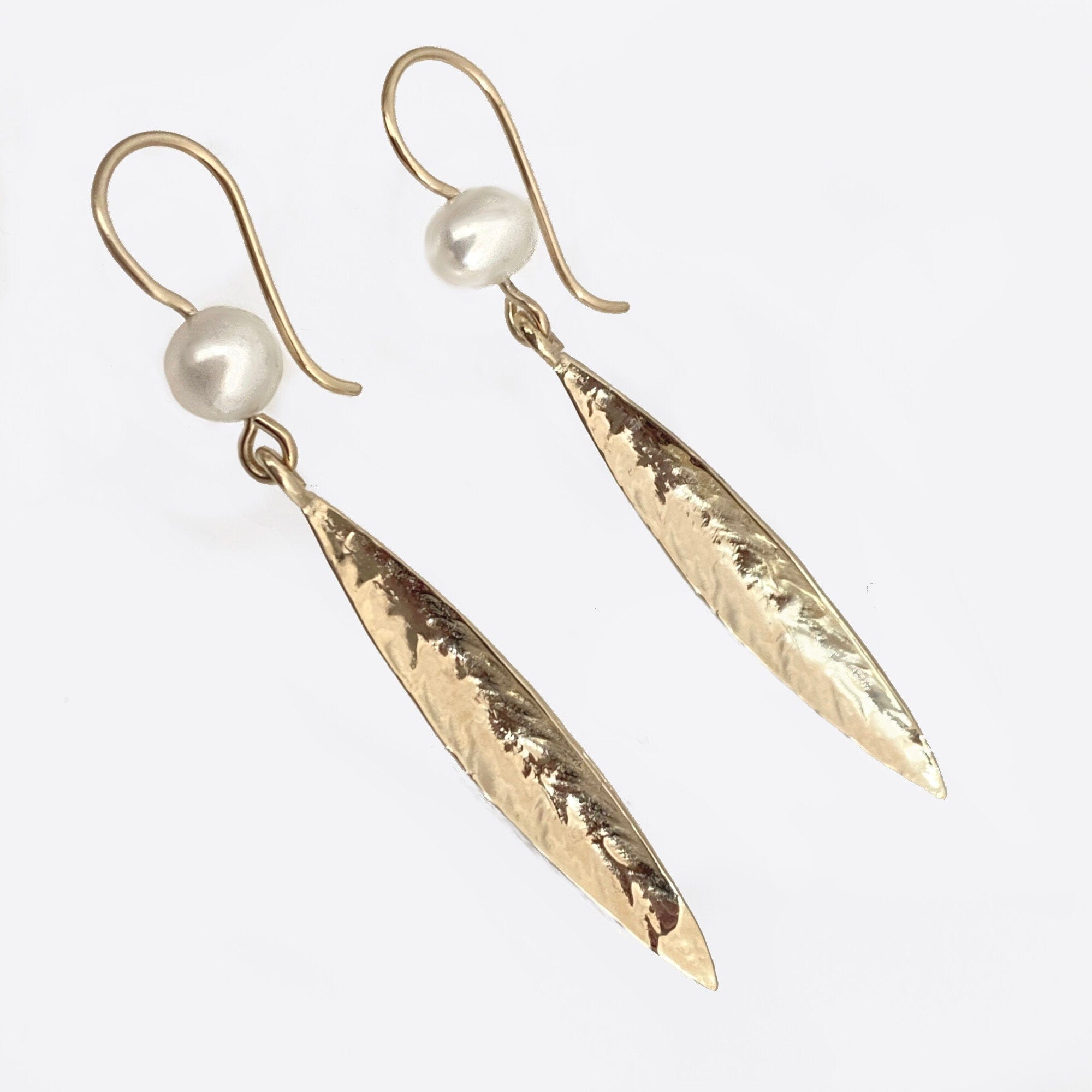 Martina Hamilton Earrings Leaf | 9ct Solid Gold and Pearl Drop Earrings Large