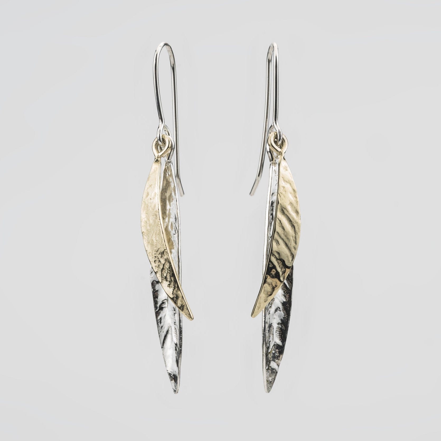 Martina Hamilton Earrings Leaf | Sterling Silver and 9ct Solid Gold Drop Earrings