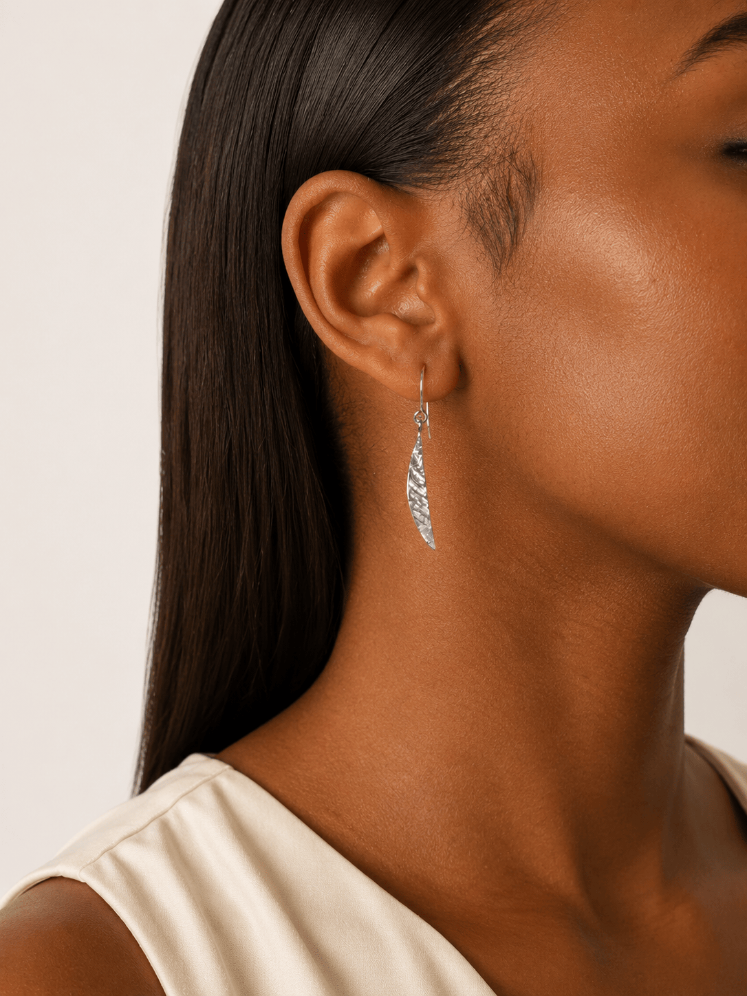 Martina Hamilton Earrings Leaf | Sterling Silver Crescent Drop Earrings