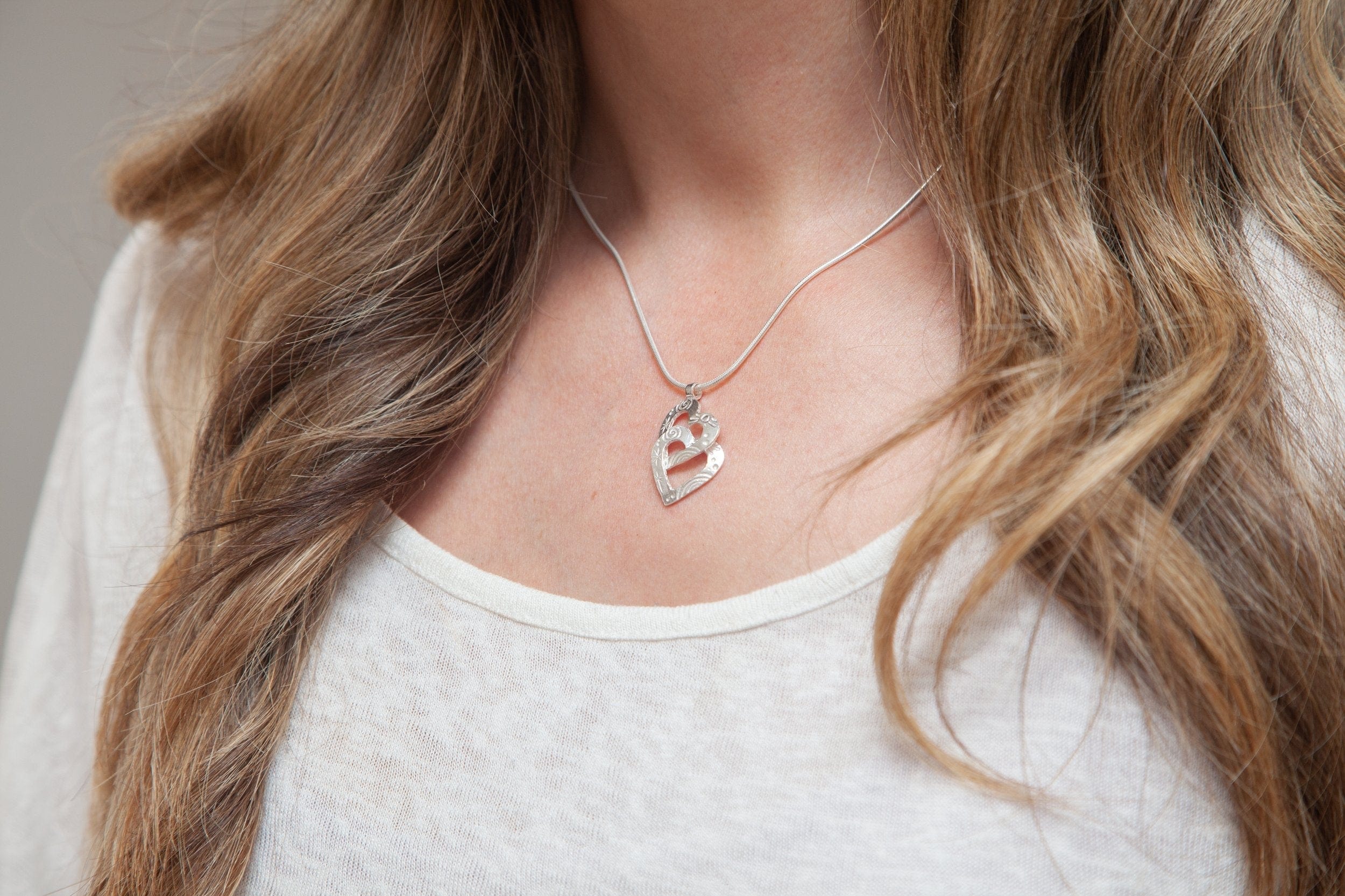Martina Hamilton Pendants/Necklaces Heaven | Sterling Silver Double Heart Pendant Medium